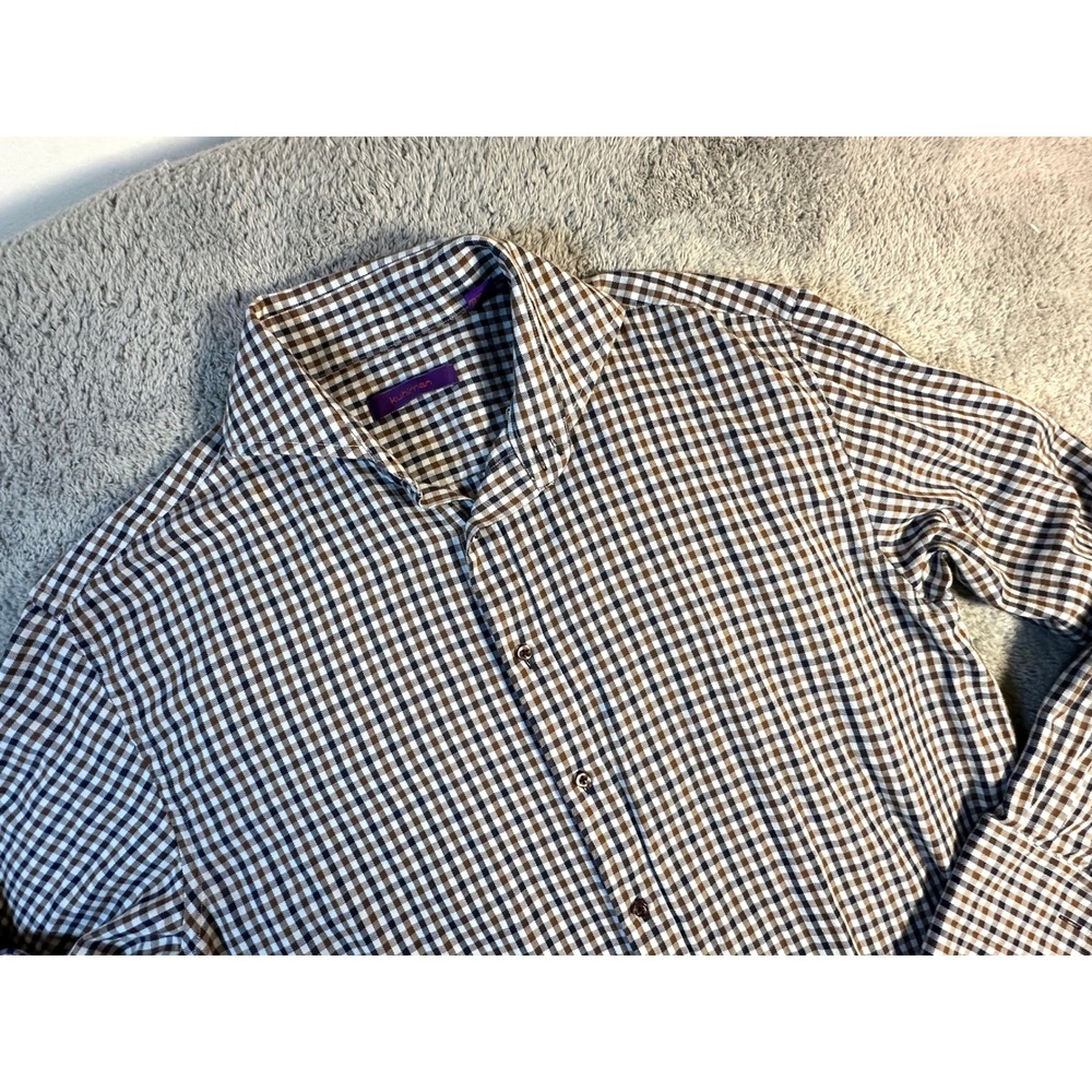 Kuhlman French Cuff oxford shirt Navy Brown Check cotton mens 44 link cuff